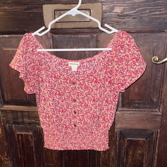 Monteau Tops - Monteau Pink Floral Blouse